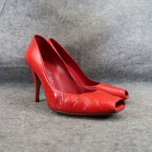 Lerre Shoes Womens 38.5 Pump Peep Toe Fashion Leather Red Stiletto Classic Retro